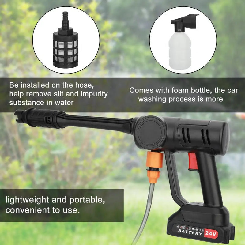 Cordless Car Washer Adjustable Nozzle 2 Batteries 1 Charger with Bucket Water Pipe 180w High Pressure Jet Water Wash Cleaner