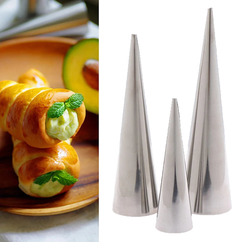 12pcs Conical Tubes Croissants Cone Horn Spiral Steel Roll Cream Bread Molds Baking Spiral Butter Spout Mold