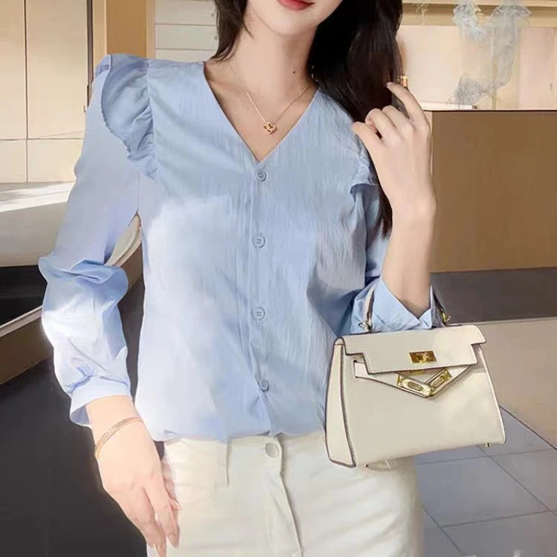 Long Sleeve Casual Shirt Women Shirts Spring Autumn Fashion Female Solid Blouse Tops Office Lady Sweet Shirts Girl