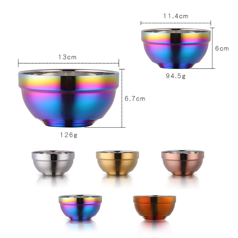 1/6PCS Stainless Steel Walled Heat Insulation Smooth Rice Bowl Non Slip Double Layer Bowls for Adult Children Kitchen Tableware