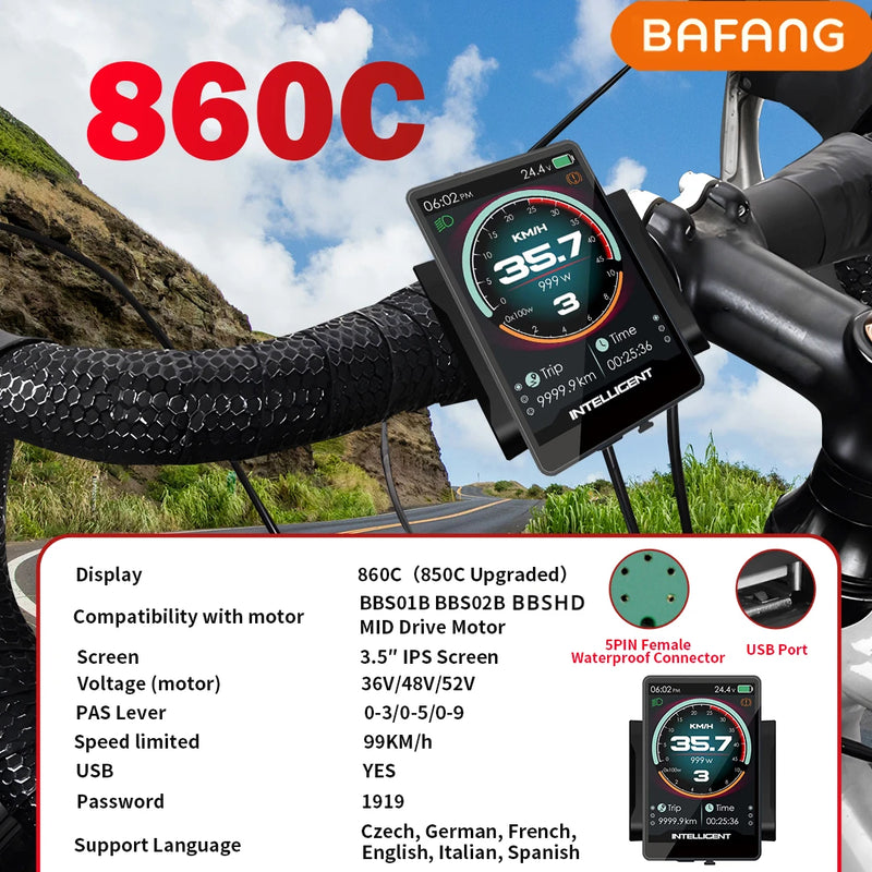 Electric Bike Bafang Display 860C Instrument for BAFANG BBS01B BBS 02B BBSHD Mid Drive Motor Bicycle ebike Computer UART