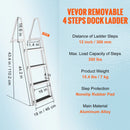 SucceBuy 3/4/5 Steps Removable Dock Ladder 350/500Lbs Load Pontoon Boat Ladder with Rubber Mat for Lake, Marine Boarding, Pool
