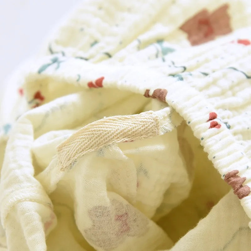 100% Cotton Crepe Women's Pajama Set 2024 New Spring And Autumn Cute Bear Printed Long sleeved Pants Two piece Loose Home Fury