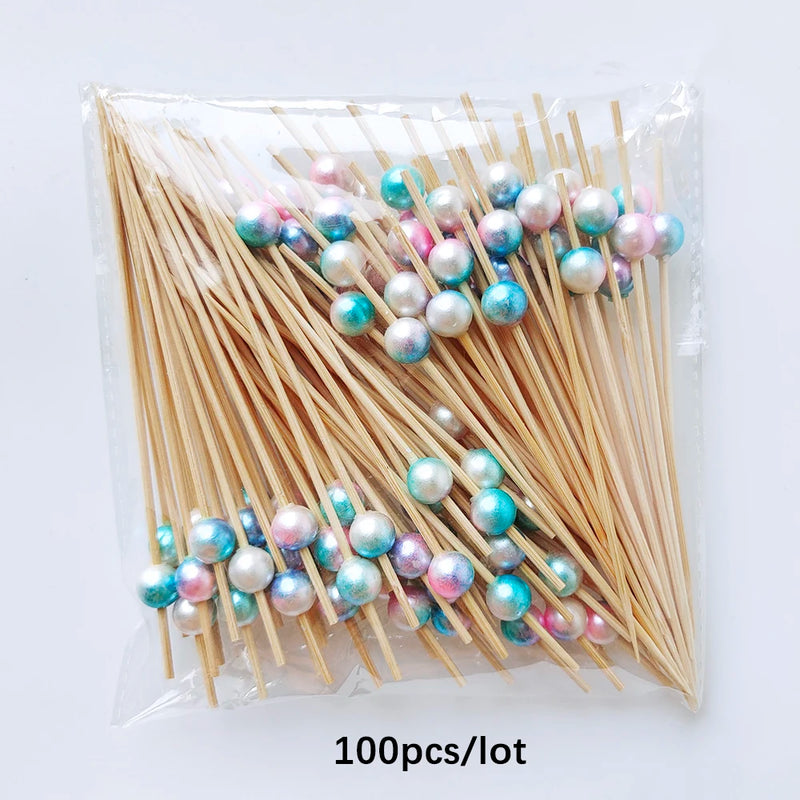 100Pcs 12Cm Disposable Party Tableware Fruit Dessert Sticks Bamboo Skewers Buffet Cupcake Decoration Wedding Supplies