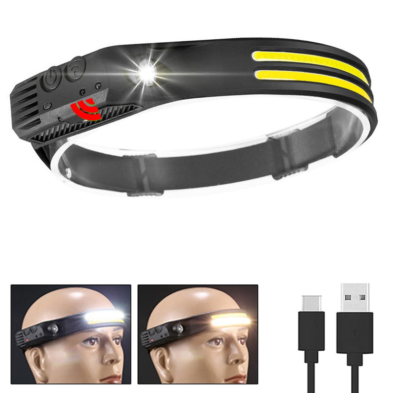 Induction Headlamp COB LED Head Lamp with Built-in Battery Flashlight USB Rechargeable Head Lamp 5 Lighting Modes Head Light