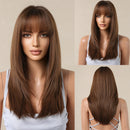 HENRY MARGU Blonde Silky Straight Synthetic Wigs with Bangs Medium Long Natural Platinum Wig for Women Cosplay Heat Resistant