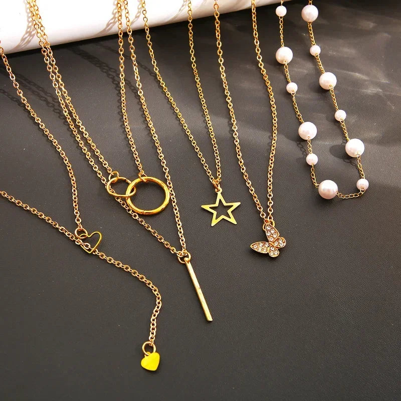 5-piece European and American ladies necklace set, simple temperament, beautiful stars and moon popular accessories