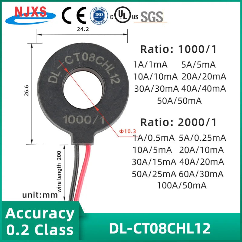 NJXS Mini Current Transformer Precision Coil CT 5A 10A 20A 30A 50A 100A 150A/ 50mA 100mA Micro Lead Wire Toroidal Transformer AC