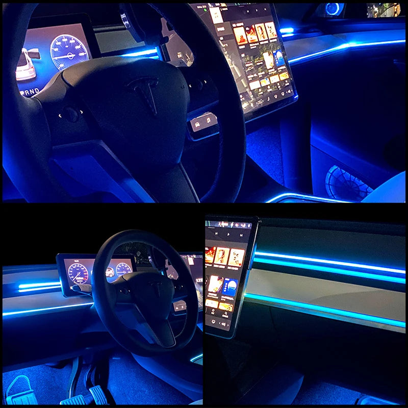 Center Console Dashboard Neon Light Tubes For Tesla Model 3 Model Y 2021- 2024 RGB Interior LED Strip Lights with App Controller