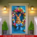 Easter Door Cover Decoration Plush Rabbit Wreath Easter Egg Coloured Ribbon Background Indoor Outdoor Porch Banner Party Supply