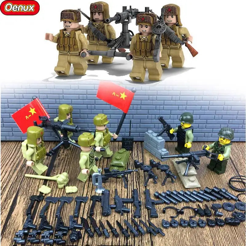 New WW2 Mini Soviet Russian Army Soldiers Figures Military Small Building Block The Battle Of Kursk Military Block Brick MOC Toy