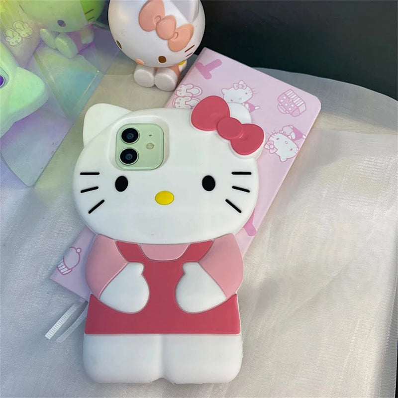 Sanrio 3D Stereoscopic Hello Kitty Cases For iPhone 15 14 13 12 11 Pro Max Mini XR XS 8 Plus Soft Silicone Shockproof Back Cover