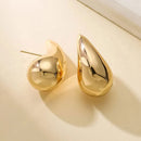 925 Sterling Silver 18K Gold Plated Chunky Dome Water Drop Earring for Women Vintage Glossy Thick Teardrop Hoop Earrings Jewelry