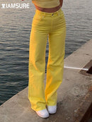 IAMSURE Loose Jeans For Women High Waist Cool Basic Trousers Vintage Casual Full Length Wide Leg Pants High Street Wear Lady