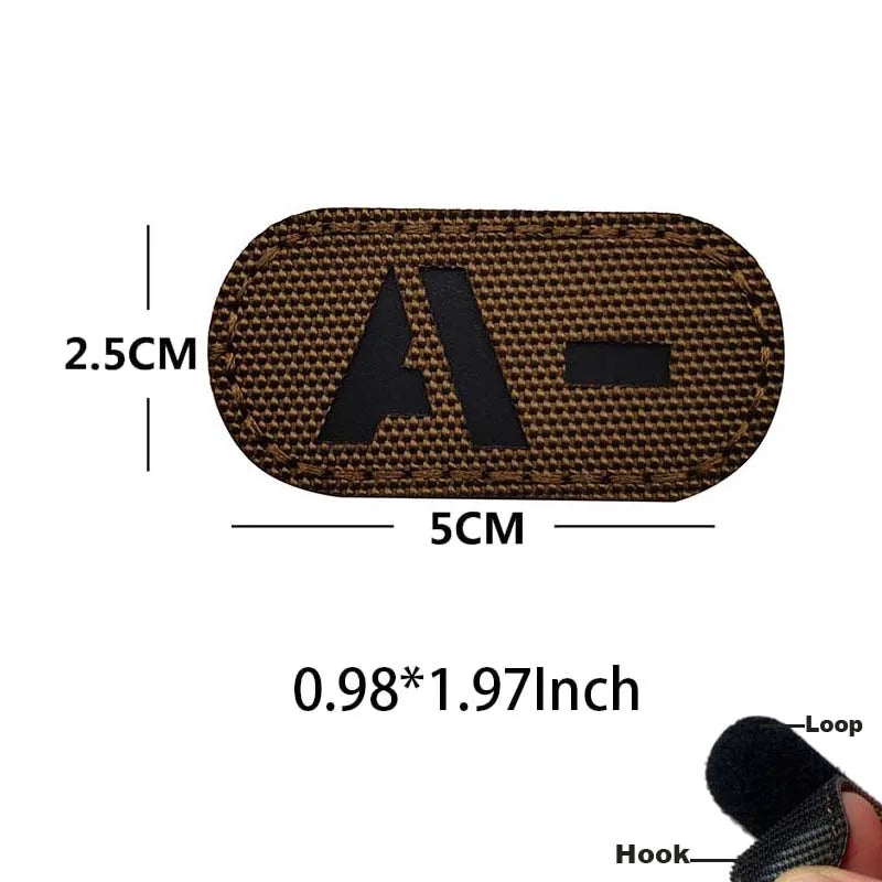 5*2.5CM IR Reflection Blood Type A B AB O POS NEG Embleem Hook and Loop Patches,Tactical Badges Clothes Stickers Glow in Dark