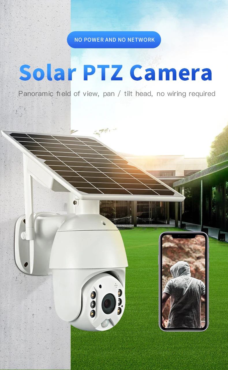 4G SIM Card /WIFI 5MP Solar Camera IP Security Surveillance PTZ Dome Outdoor AI PIR Detect Monitor Cloud Cameras With 6 Battery