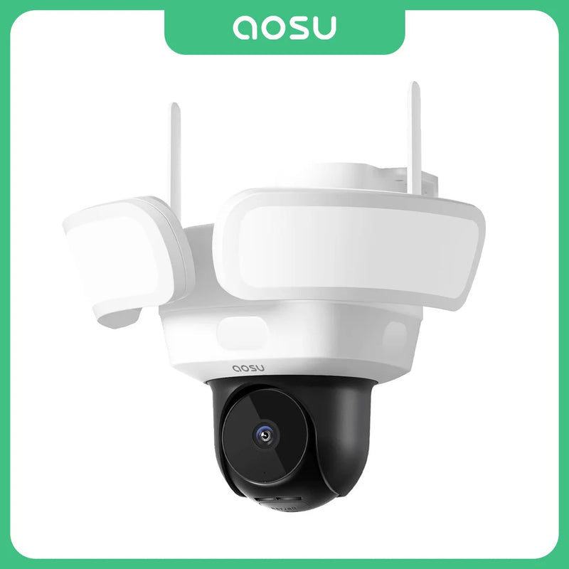 AOSU 3K UHD WiFi Floodlight Camera Outdoor 360° View Color Night Vision Wireless Security Camera PIR Detection 2-way Audio