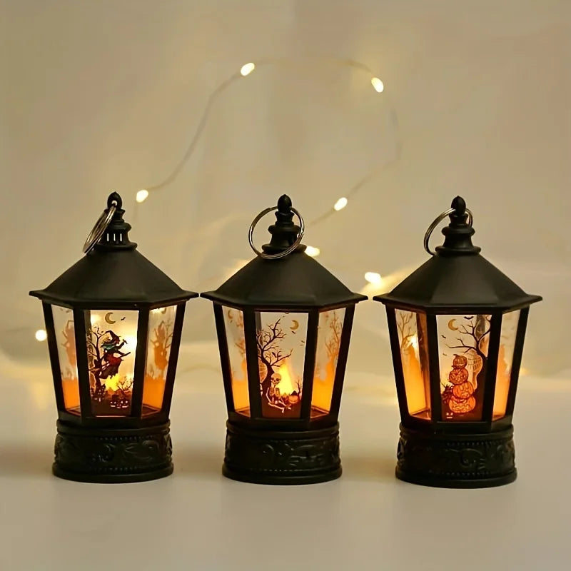 1pc Halloween Pumpkin Lantern LED Electronic Candle Easter Party Layout Decoration Ornaments Pagoda Wind Lamp Hanging