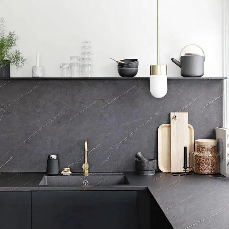 Matte Thick Gray Marble Pattern Waterproof Film Furniture Self-Adhesive Wallpaper Kitchen Countertop Oil-Proof Rock Wall Sticker