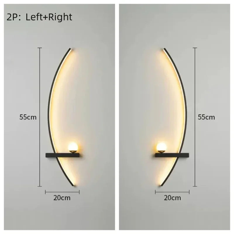 Modern LED Wall Lamp Simple Art Bedroom Bedside Wall Lamp Living Room Study Background Wall Bathroom Mirror Lighting Gold/Black