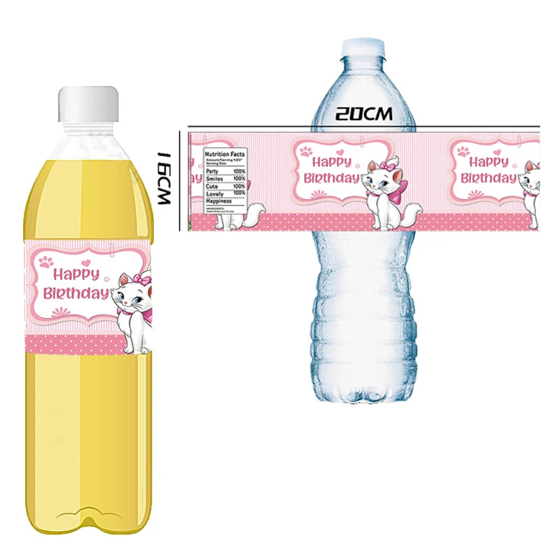 Pink Marie Cat Bottle Sticker Labels Girl Happy Birthday Party Supplies Baby Shower Disney The AristoCats Decoration Stickers