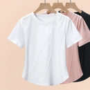 2025 Summer Women's Oversized T-Shirt - Cooling Silky Cotton Bone Shoulder Slim Fit Round Neck Casual Top | Trendy & Breathable