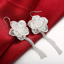 Anhänger aus hochwertigem 925er Sterlingsilber, schöne Quastenohrringe mit Blumen für Frauen, Mode, Party, Hochzeit, Schmuckgeschenke