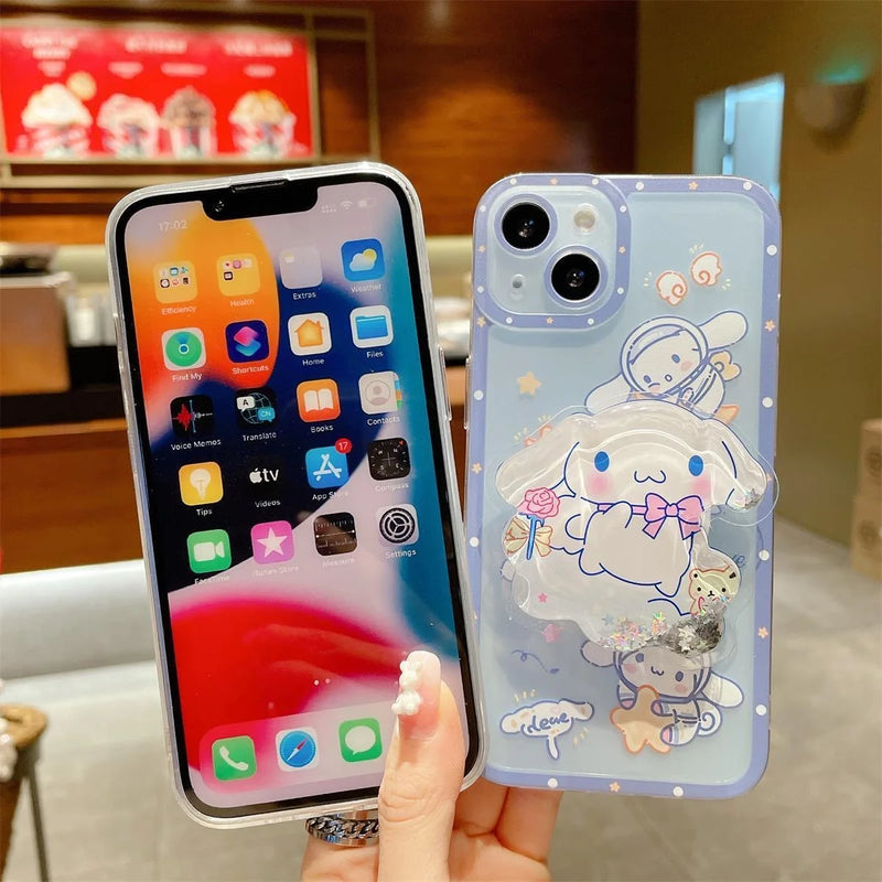 Cinnamoroll Sanrio With Quicksand Stand Phone Case For Iphone 15 11 12 13 14 Pro Max Mini X Xs Xr 7 8 Plus SE Shockproof Cover