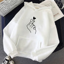 Damen Hoodies Casual Kpop Finger Herz Liebe Muster Kapuzenpullover Mode Hoodie Langarm Damen Pullover Streetwear