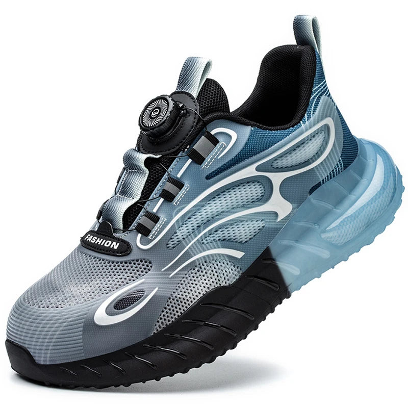 Fashion Sneakers Steel Toe Shoes Work Boots Men Puncture-Proof Safety Shoes Rotating Button Security Protective Shoes Light
