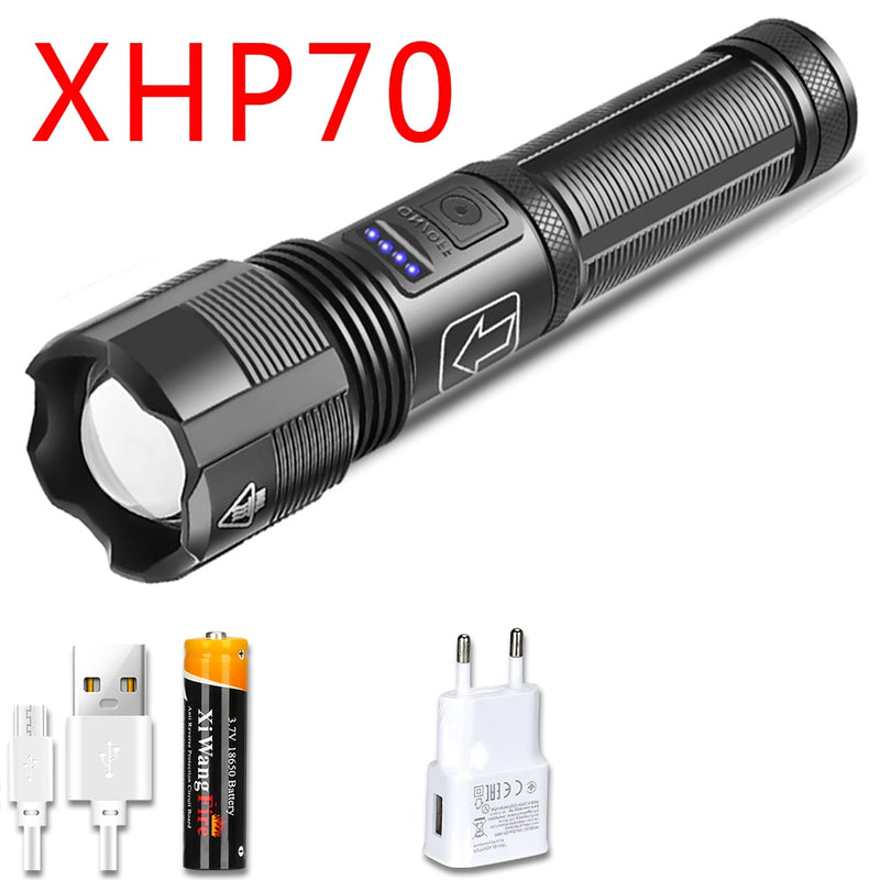 4 Core Led Flashlight Aluminum Alloy XHP70.2 XHP50.2 Tactical Hunting Torch Usb Rechargeable Zoomable Lantern 18650 Battery