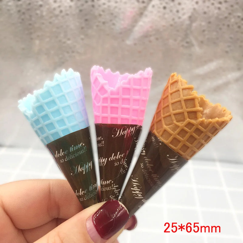 10Pcs Simulation 3D Ice Cream Cone Resin Cabochon Decoration Crafts Miniature Fake Food Embellishments for Scrapbooking DIy