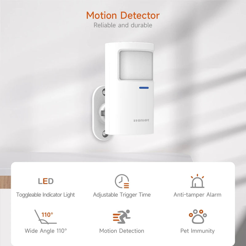 Staniot Motion Sensor PR200 Wireless 433Mhz PIR Motion Detector Security Protection Anti-Tamper Alarm for Home Alarm System