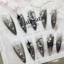 10pcs/1set Black White Press On Nails With Smudging Design Ultra-flexible Long Lasting Fake Nails For Daily And Parties Wearing