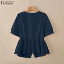2025 ZANZEA Elegant Puff Sleeve Work Blouses Women Summer Shirts Square Neck Stylish Solid Buttons Tunic Tops Waisted OL Blusas