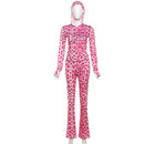 VEITCHE Women's Summer Outfit Casual Leopard Print Long Pant Suit Slim Hoodie Zipper Top High Waist Trousers Set Street Style