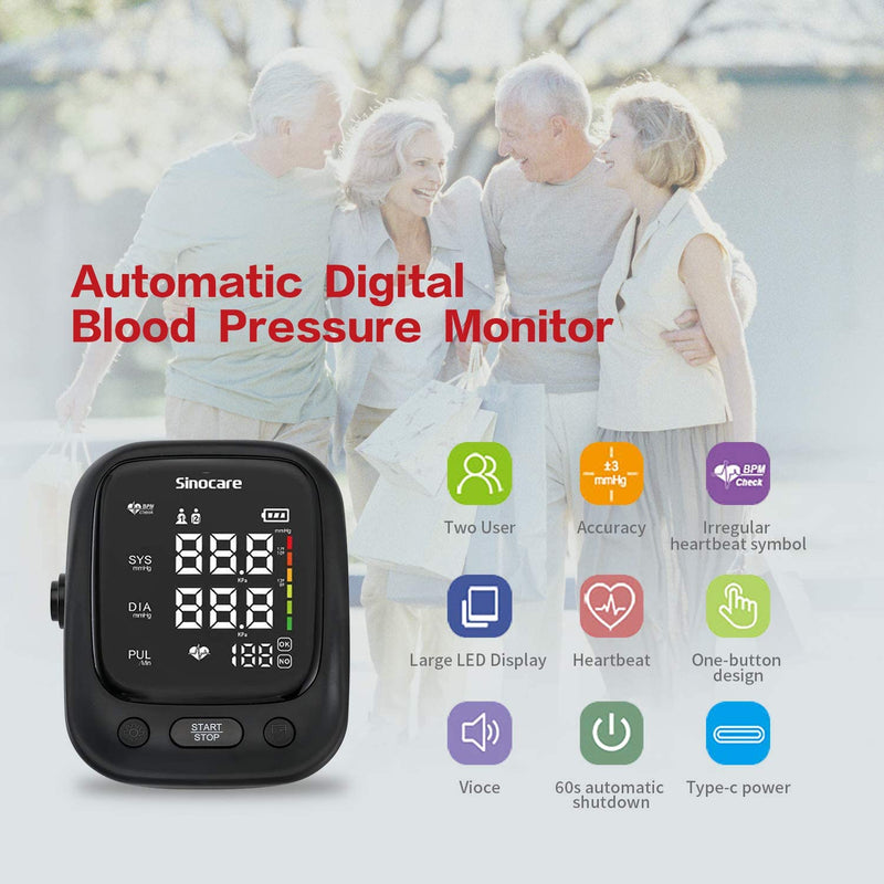 Sinocare Blood Pressure Monitor Digital electronic sphygmomanomet Automatic BP Machine Heart Rate Pulse Monitor long Cuff