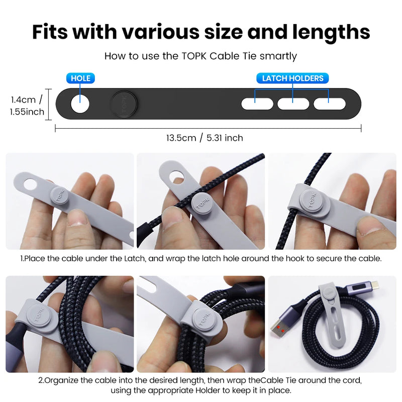 TOPK Cable Organiser Reusable Silicone Cable Ties Desk Winder Wire Organizer Management Clips for Earphone USB Cable Mouse Home