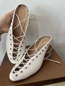 The Sorbonne | White Closed-Toe Kitten Heel Mule with Lace-Up Detail