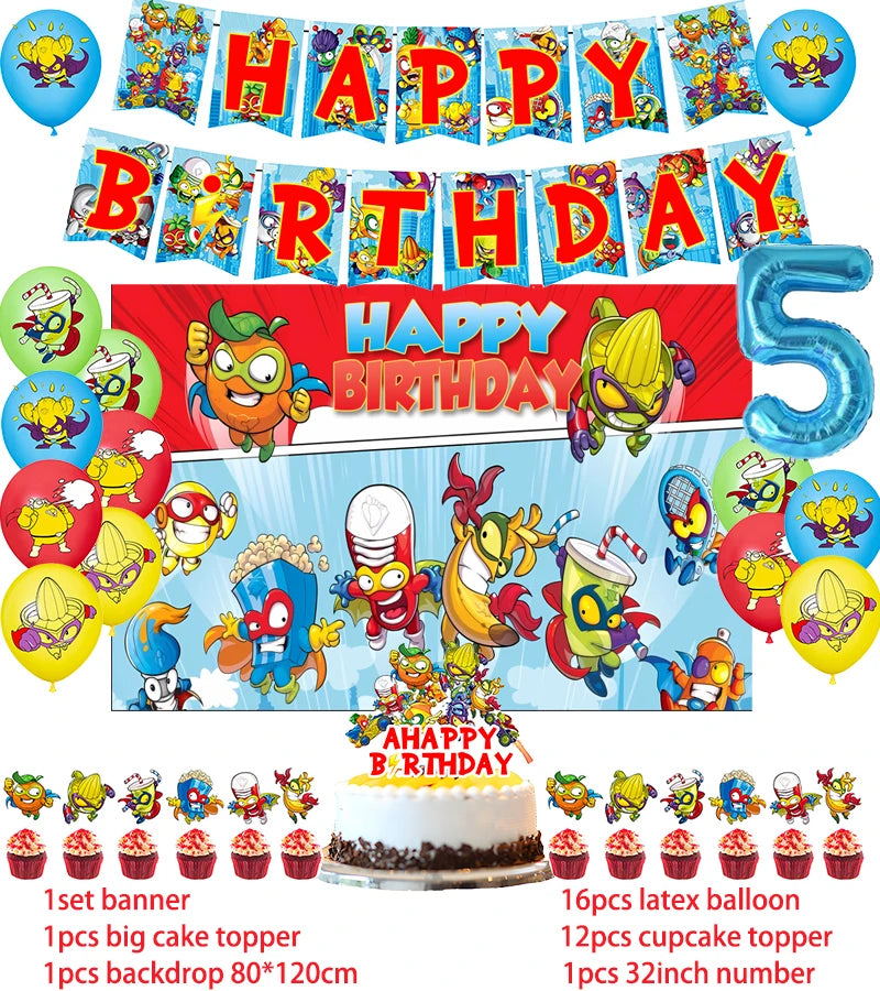 Superzings Birthday Party Supplies Balloon Banner Backdrop Tableware Cake Topper Party Decoration Baby Shower