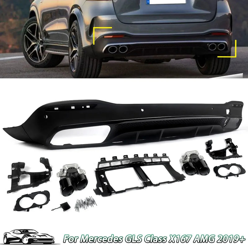 Rear Diffuser & Exhaust Tips For Mercedes Benz X167 2019+ GLS53 AMG Style Black