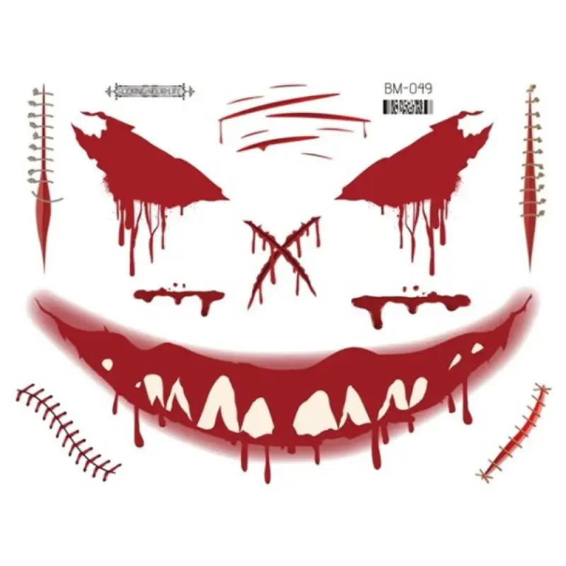 Halloween Scary Tattoo Stickers Crawl Scary Eye-catching Evil Unique Ghost Face Accessories Horror Movie Style Makeup Fake Scar