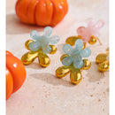 Yhpup Trendy Style Resin Acrylic Flower Sweet Stud Earrings 18K Golden Plated Stainless Steel Daily Jewelry Pink Blue White