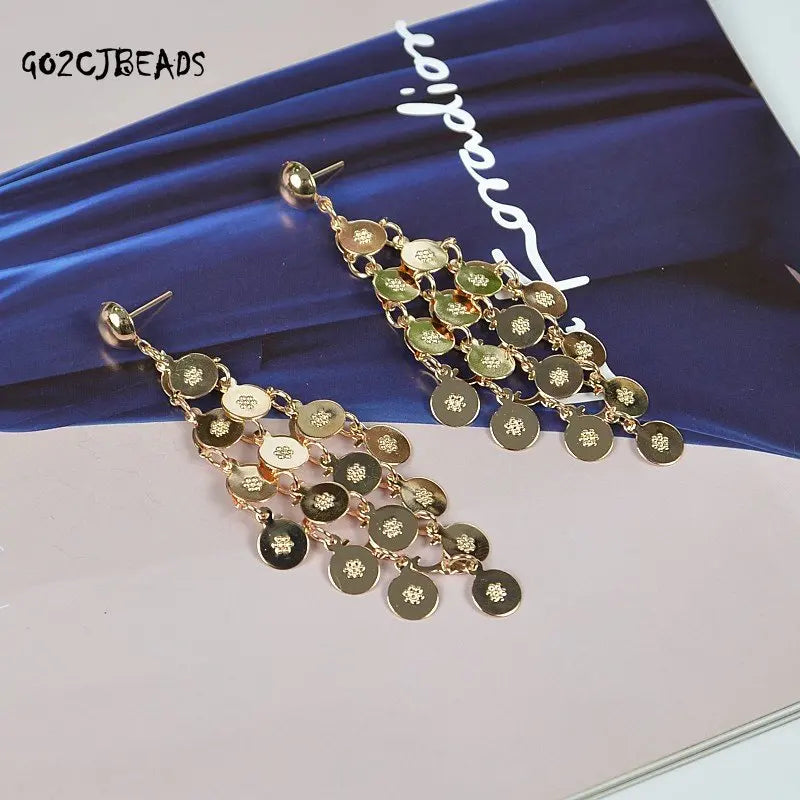 Bohemian Tassel Earrings Women Metal Leaves 2023 Earings Women Hollow Out Earring Girls Jewelry Fashion Punk