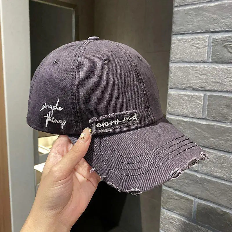 Purple Pleated Baseball cap New 2023 Flat Tongue Hat Small Face Wide brim Versatile Sunscreen Baseball cap for Men and Women