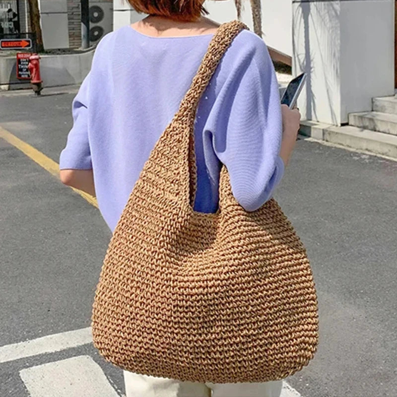 Gusure Casual Straw Women Shoulder Bags Wicker Woven Ladies Handbags Handmade Summer Beach Large Totes Bag Bohemia