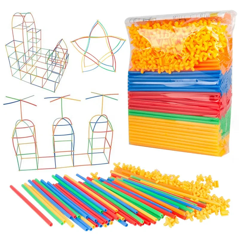 100pcs Children's DIY Educational Straw Blocks Creative Assembling And Building Toys Parent-child Interaction Kindergarten Gifts