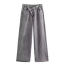 HH Women Trendy Cross Waist Wide Leg Jeans Asymmetrical Button Fly High Waist Baggy Denim Pants For Streetwear Y2K Outfits