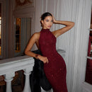 The Crimson Line | Sequin Sleeveless Maxi Gown