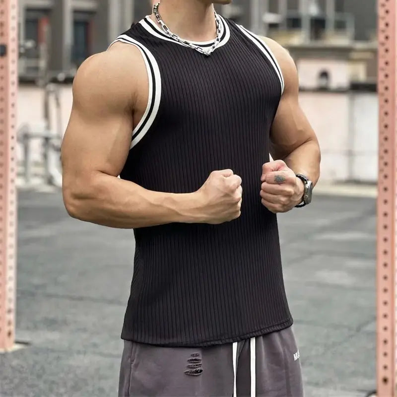 Summer sports men's tank top wide shoulder crew neck sleeveless top mesh breathable quick-drying fitness wear